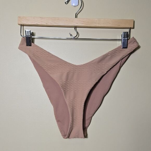 Aerie Ribbed Shine Cheeky Bikini Bottom Size Large Tan Nude High Cut - Picture 2 of 5